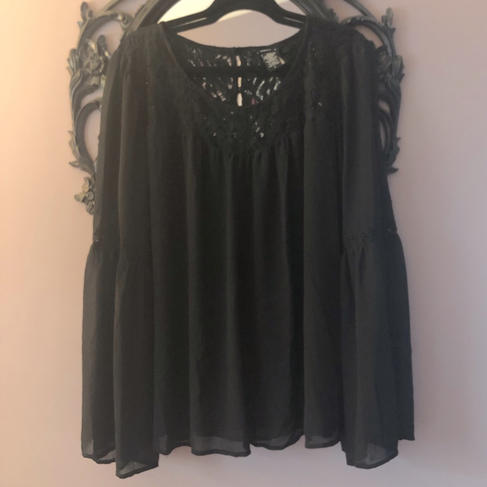 Torrid Black Blouse With Lace Detail